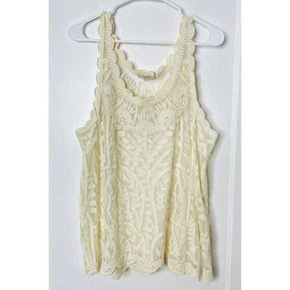 Capri Womens Sz M Sheer Knit Tank Top Scalloped Ivory Boho Bohemian - Picture 1 of 6